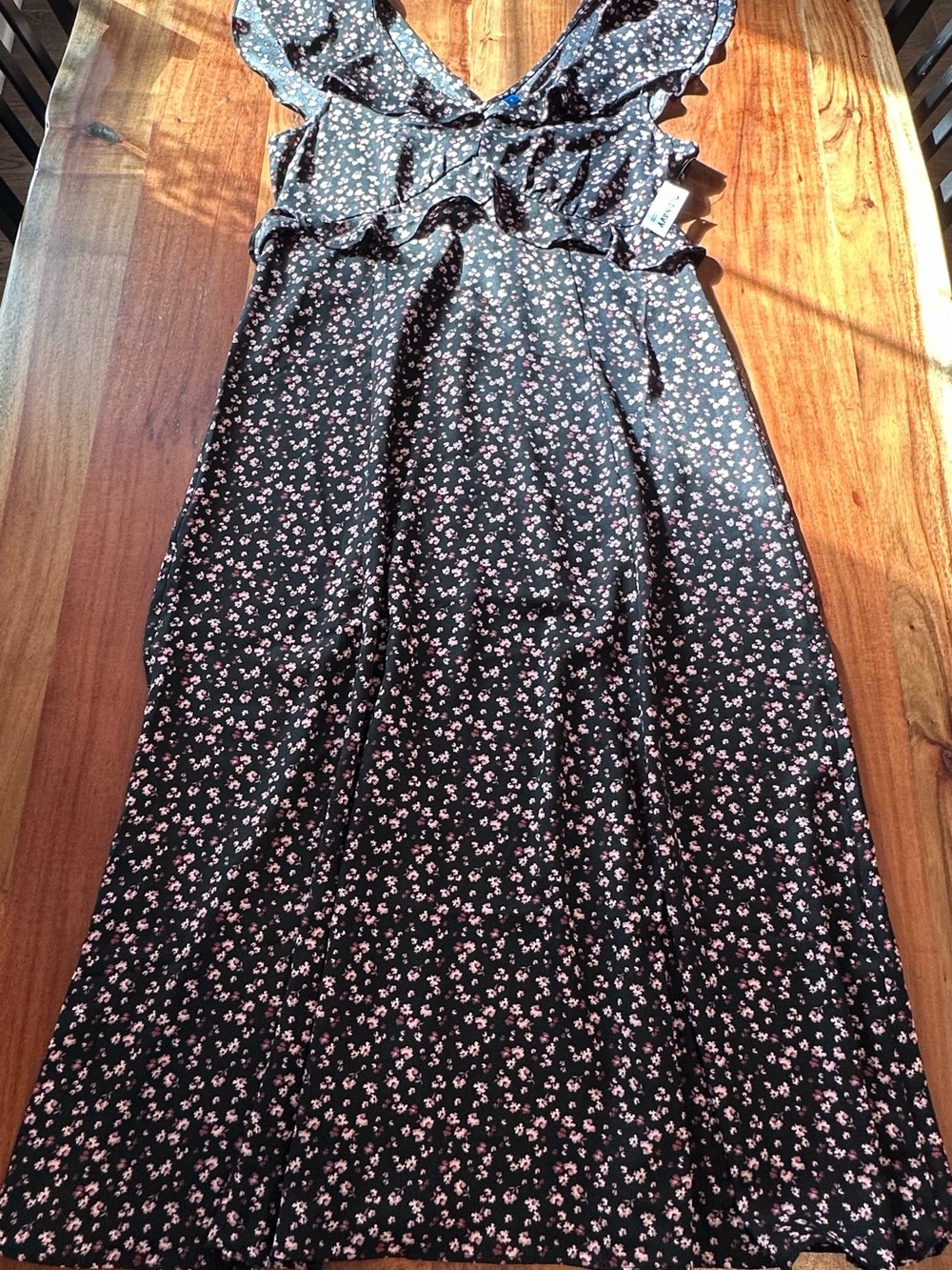 Old Navy Black Maxi Dress with Pink Floral Accents